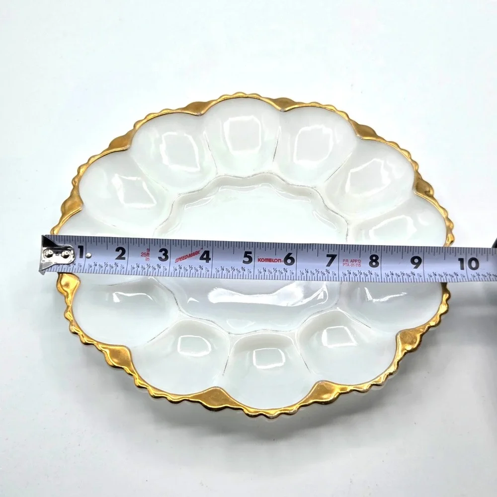 Anchor Hocking Fire King Milk Glass Plate Deviled Egg Dish 22K Gold Trim